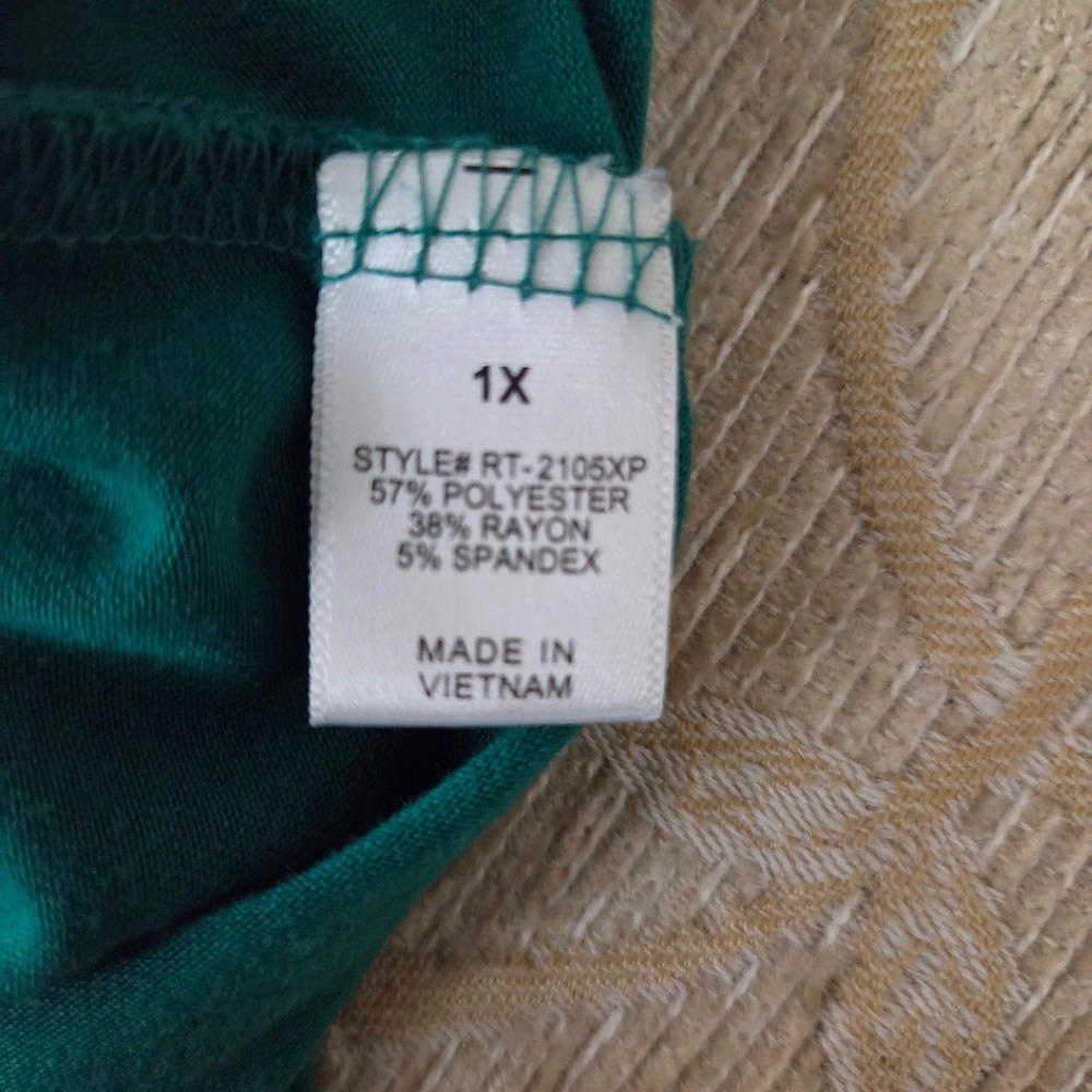 Zenana Premium Womens 1X Teal Green V-Neck 3/4 Sleeve Sharkbite Tunic - Picture 6 of 9